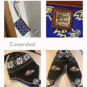 Dooney & Bourke🏈wristlet ravens Baltimore💜+Ravens fleece lined knit cap